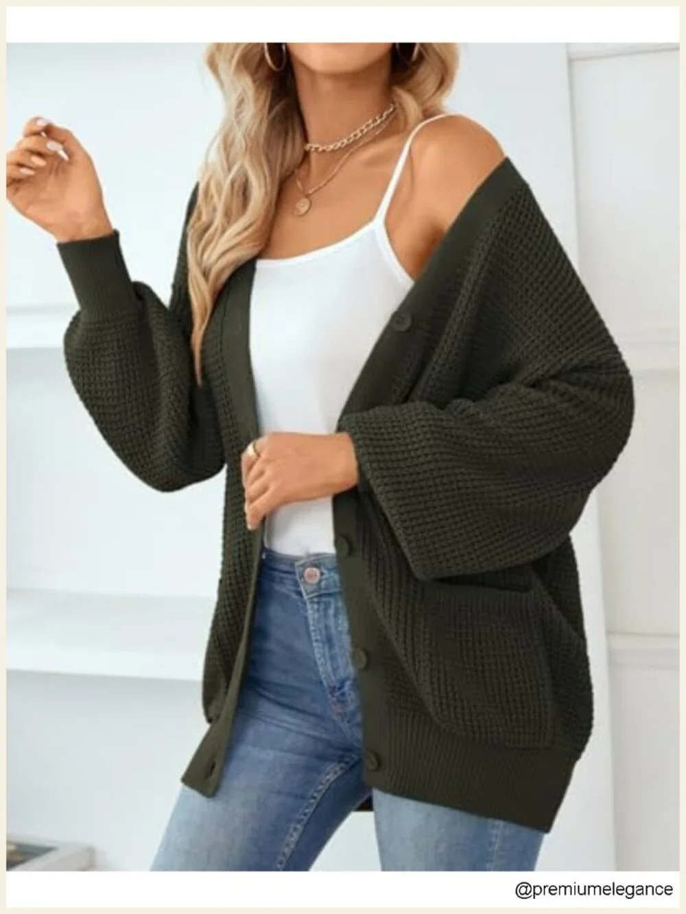 100% Cotton Oversized Cardigan with Pockets Button-Down Knit Outerwear